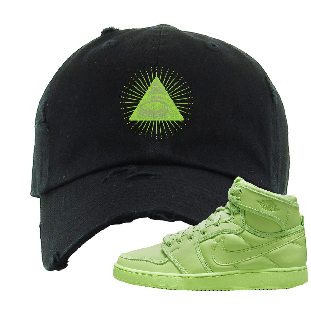 Neon Green KO 1s Distressed Dad Hat | All Seeing Eye, Black