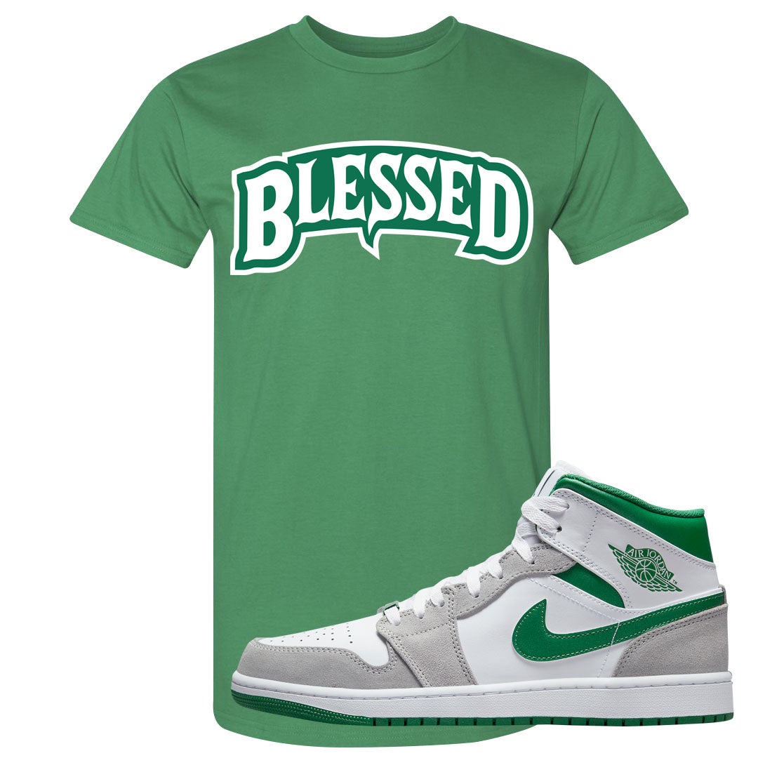 Light Smoke Pine Green Mid 1s T Shirt | Blessed Arch, Kelly Green