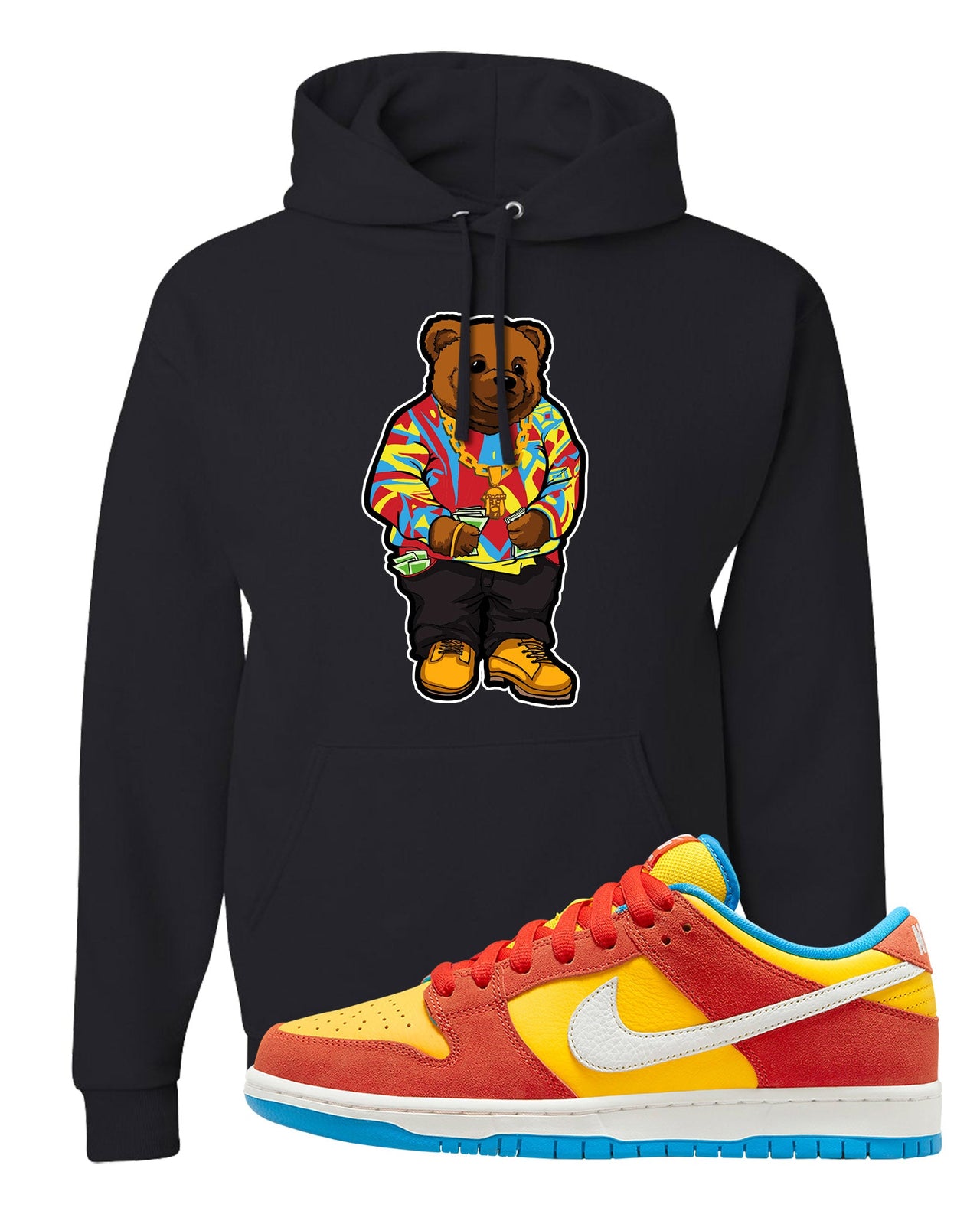 Habanero Red Gold Blue Low Dunks Hoodie | Sweater Bear, Black