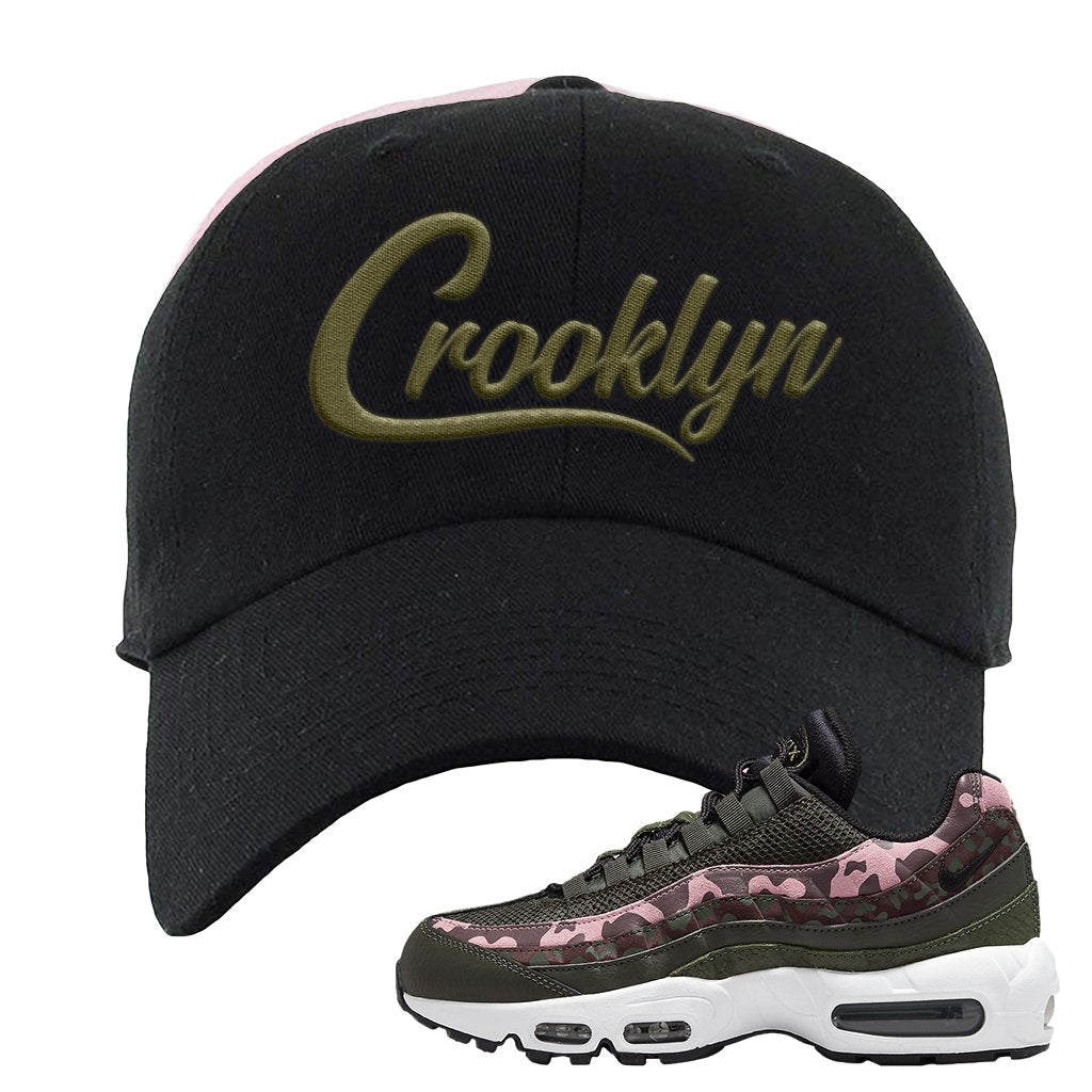 Olive Pink Camo 95s Dad Hat | Crooklyn, Black