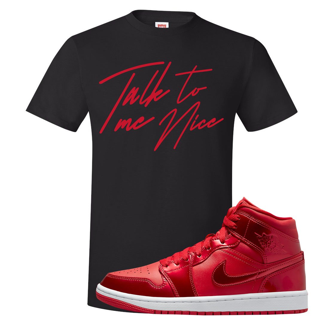 University Red Pomegranate Mid 1s T Shirt | Talk To Me Nice, Black