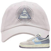 Womens Mountain White Blue AF 1s Dad Hat | All Seeing Eye, White