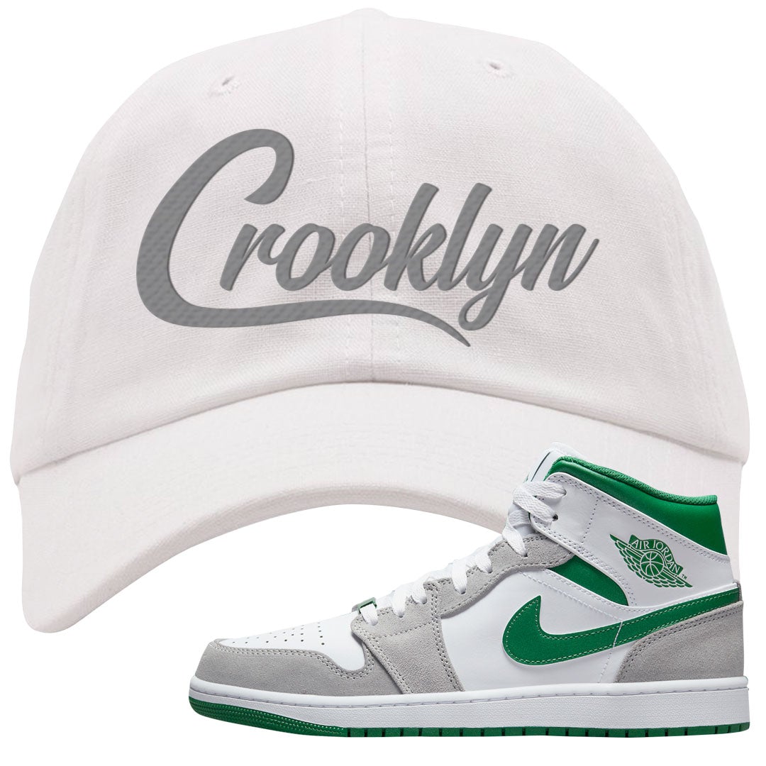 Light Smoke Pine Green Mid 1s Dad Hat | Crooklyn, White