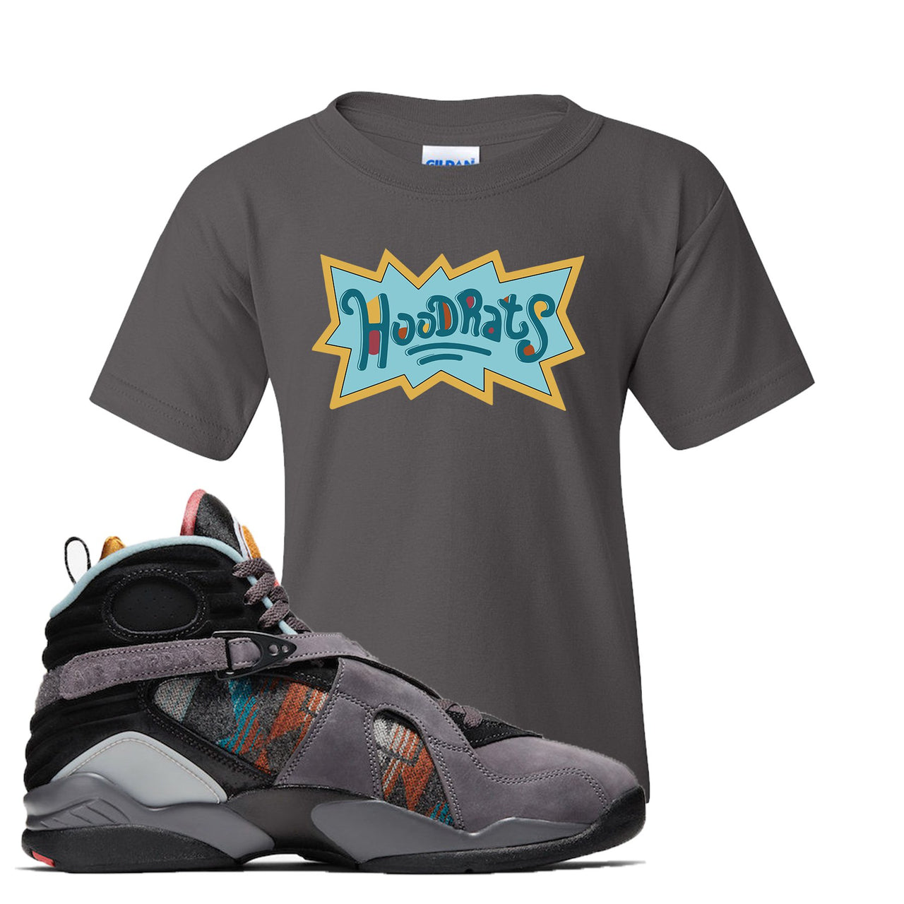 Jordan 8 N7 Pendleton Hood Rats Charcoal Gray Sneaker Hook Up Kid's T-Shirt