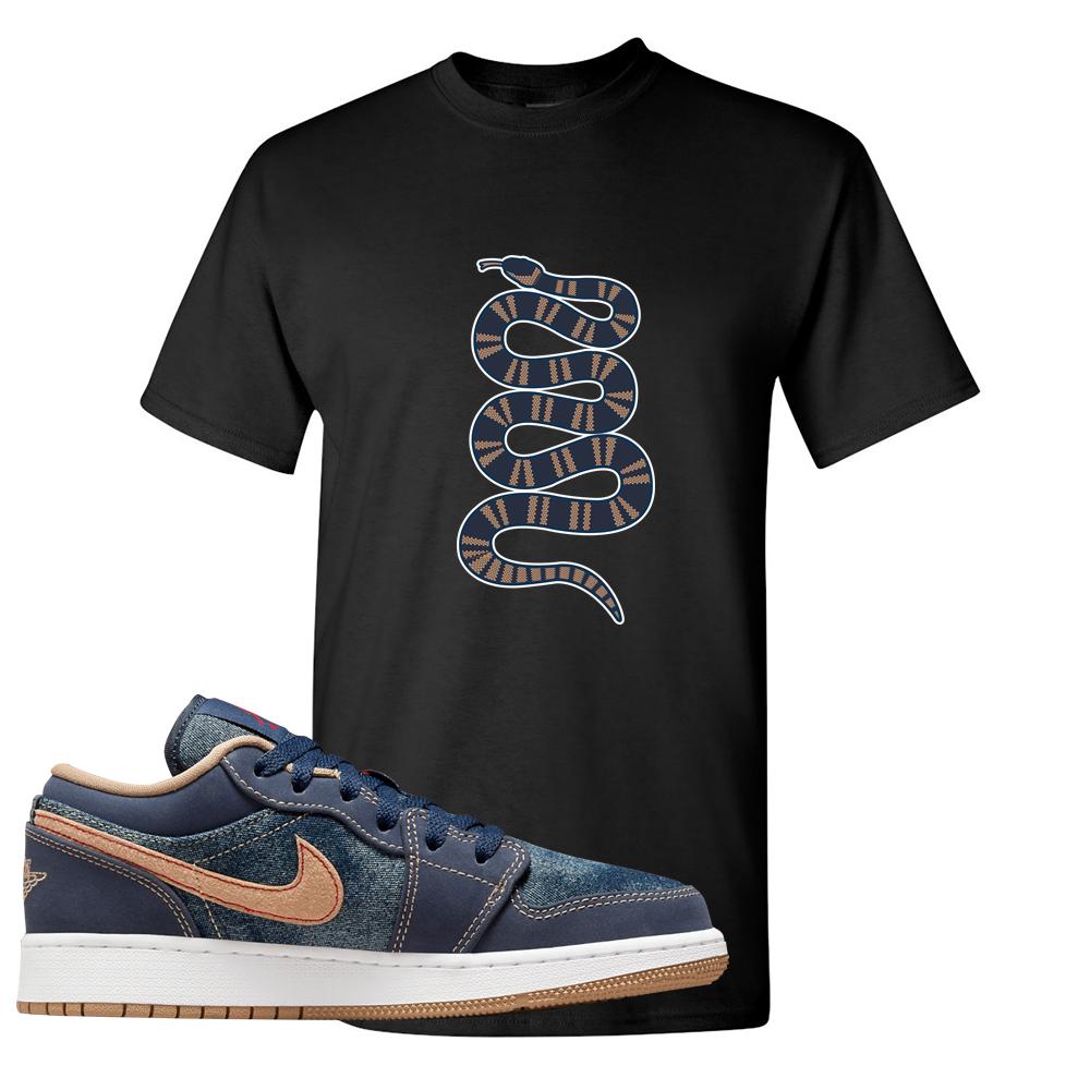 Denim Gum Bottom Low 1s T Shirt | Coiled Snake, Black