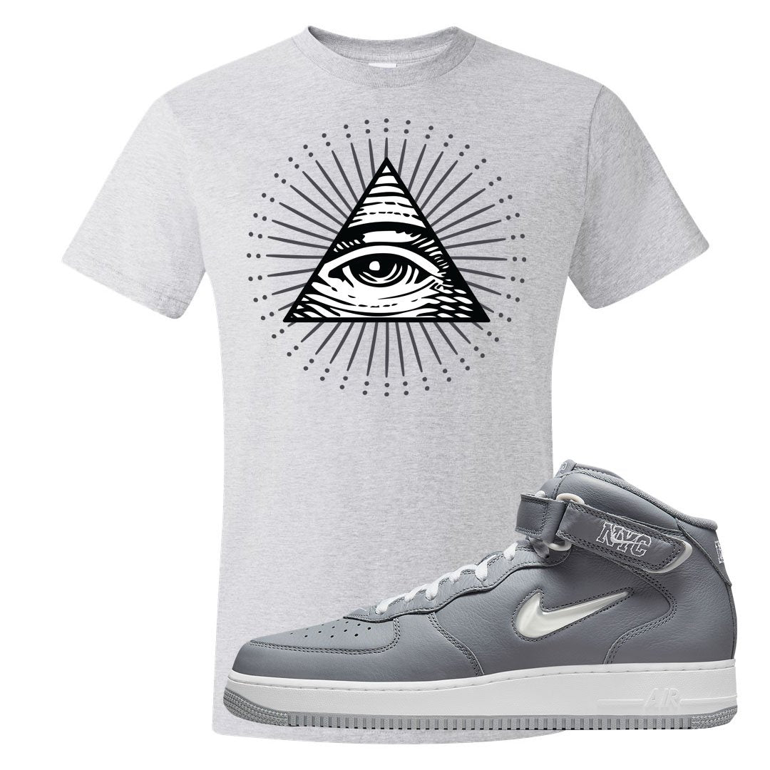 Cool Grey NYC Mid AF1s T Shirt | All Seeing Eye, Ash