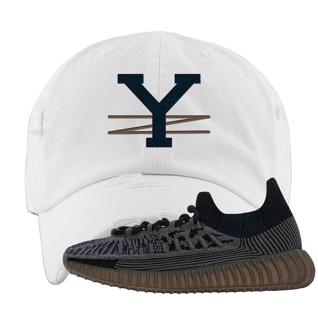 Slate Blue CMPCT v2 350s Distressed Dad Hat | YZ, White