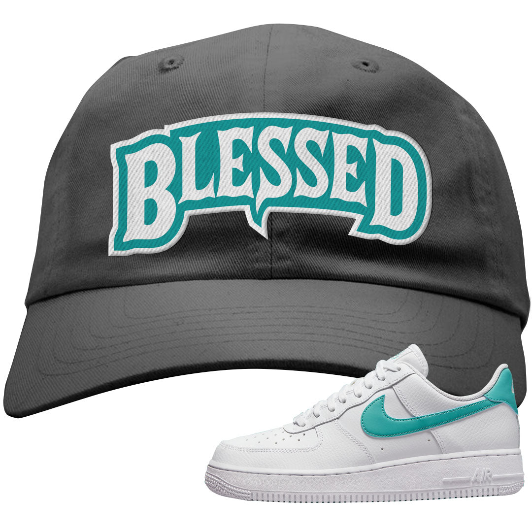 Washed Teal Low 1s Dad Hat | Blessed Arch, Dark Gray