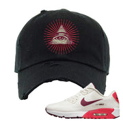 Fusion Red Dark Beetroot Golf 90s Distressed Dad Hat | All Seeing Eye, Black
