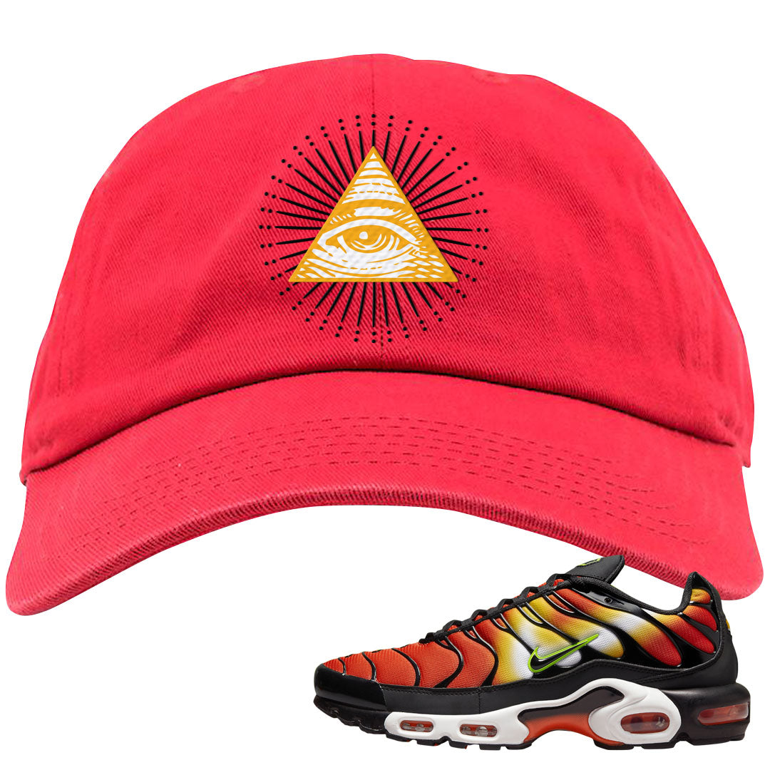 Sunset Gradient Pluses Dad Hat | All Seeing Eye, Red