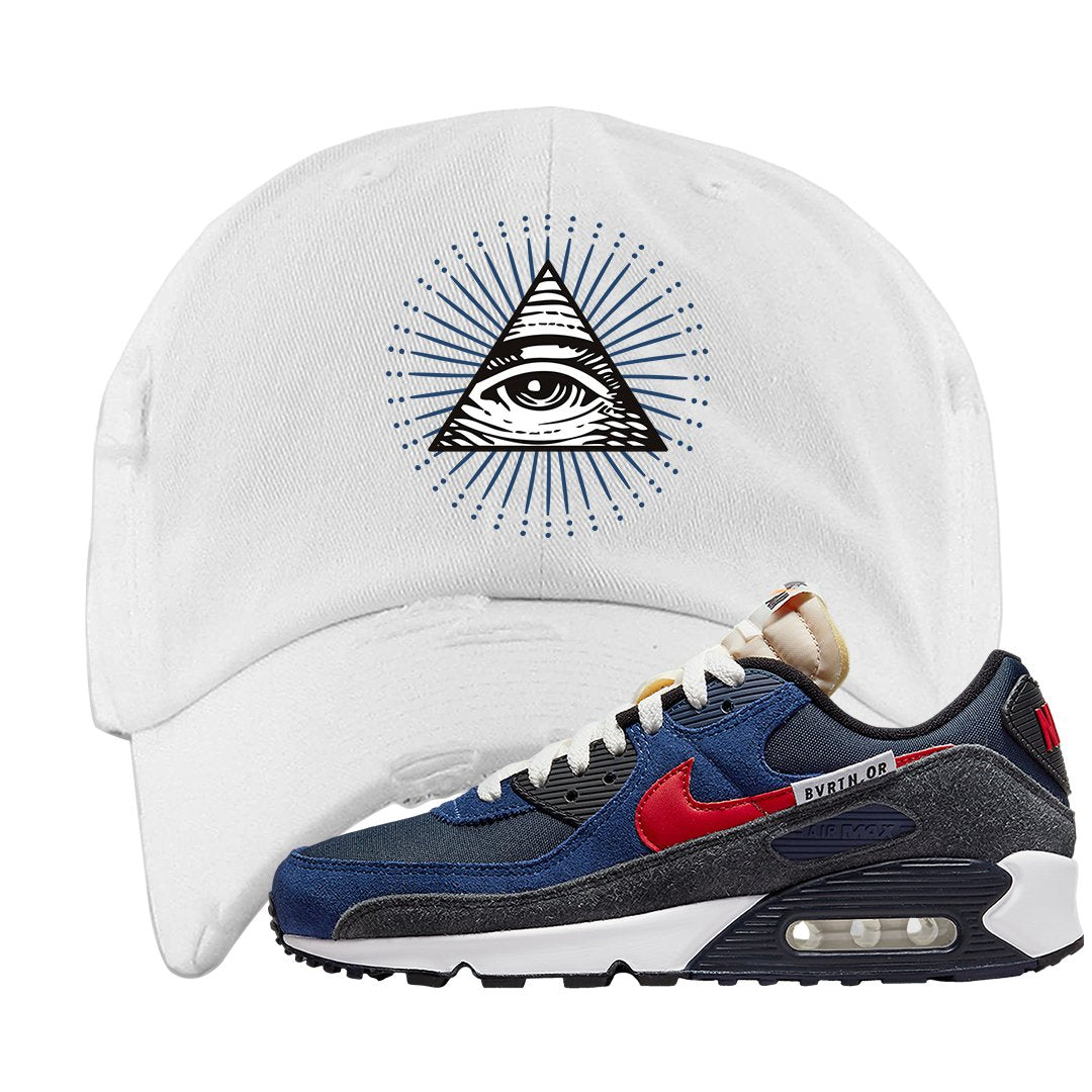 AMRC 90s Distressed Dad Hat | All Seeing Eye, White