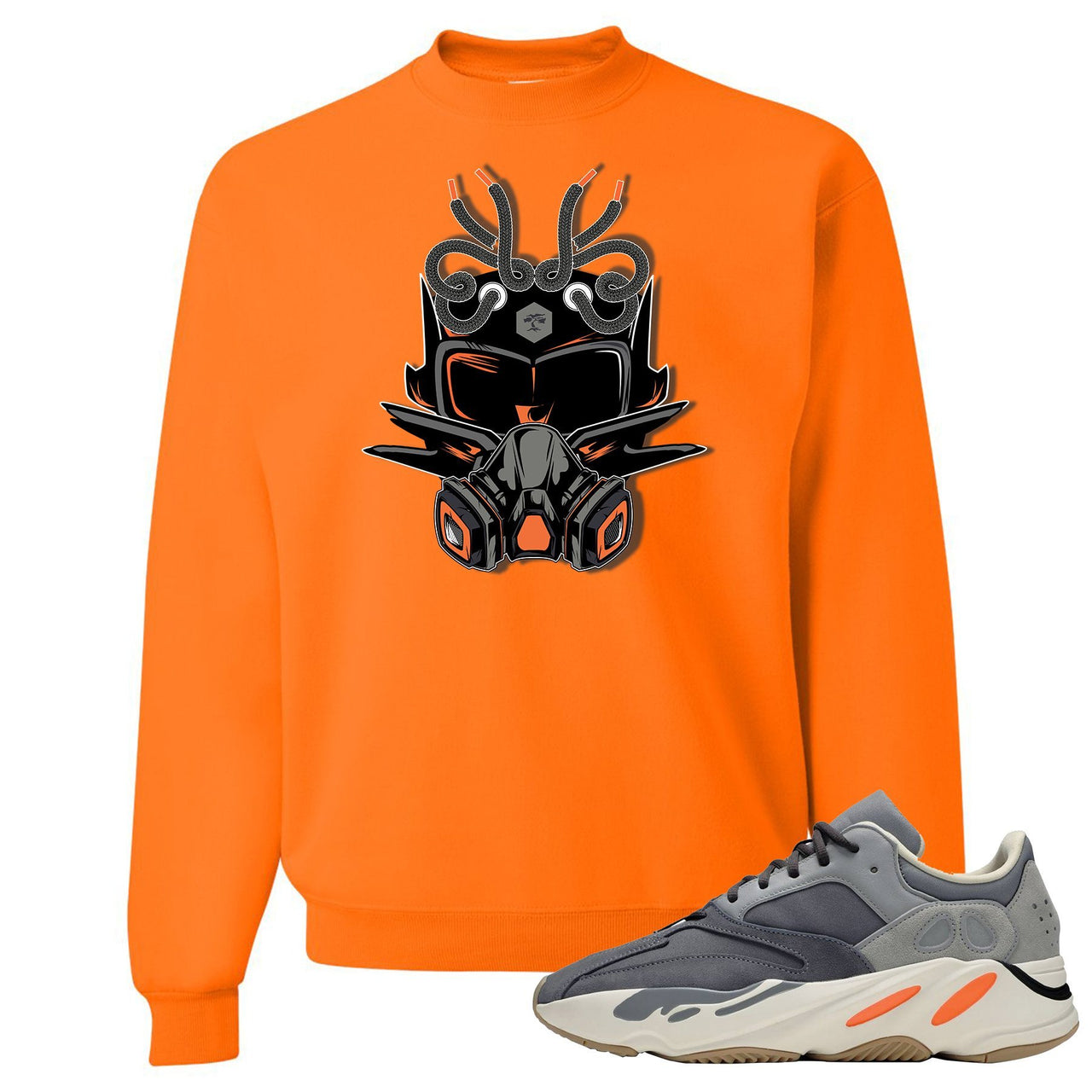 Yeezy Boost 700 Magnet Sneaker Mask Safety Orange Sneaker Matching Crewneck Sweatshirt