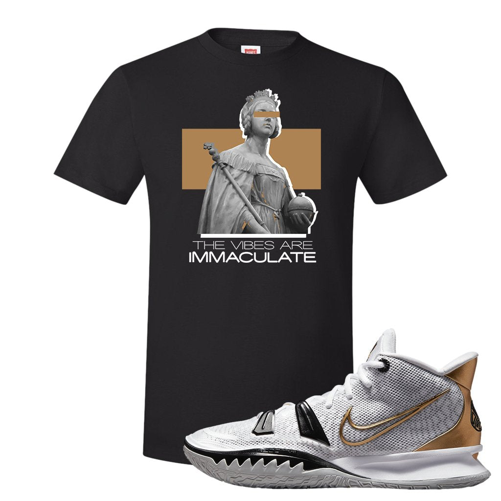 White Black Metallic Gold Kyrie 7s T Shirt | The Vibes Are Immaculate, Black