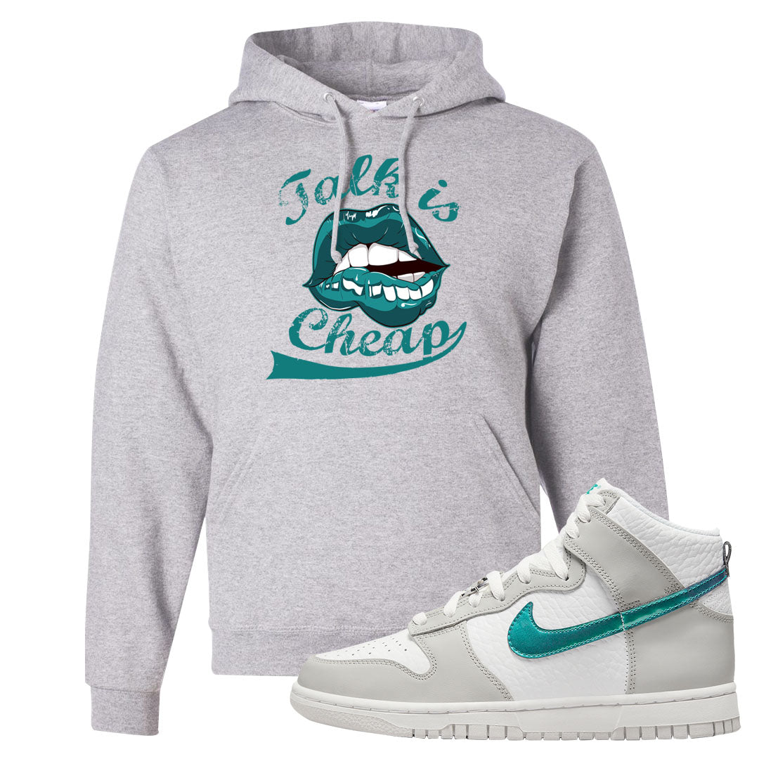 White Grey Turquoise High Dunks Hoodie | Talk Is Cheap, Ash