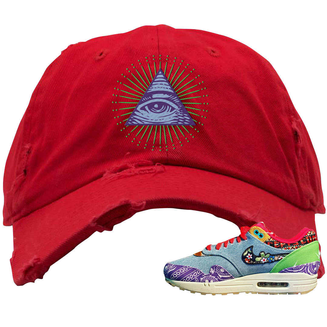 Bandana Paisley Max 1s Distressed Dad Hat | All Seeing Eye, Red