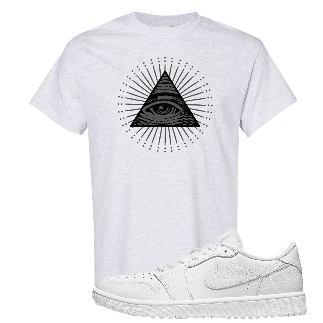 Triple White Golf Low 1s T Shirt | All Seeing Eye, Ash