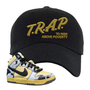 Acid Wash Yellow High Dunks Dad Hat | Trap To Rise Above Poverty, Black