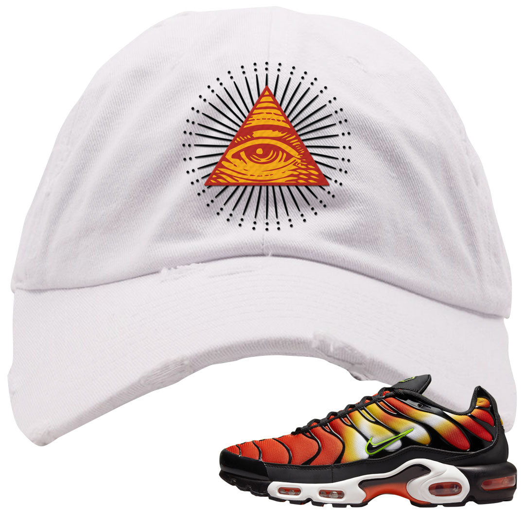 Sunset Gradient Pluses Distressed Dad Hat | All Seeing Eye, White