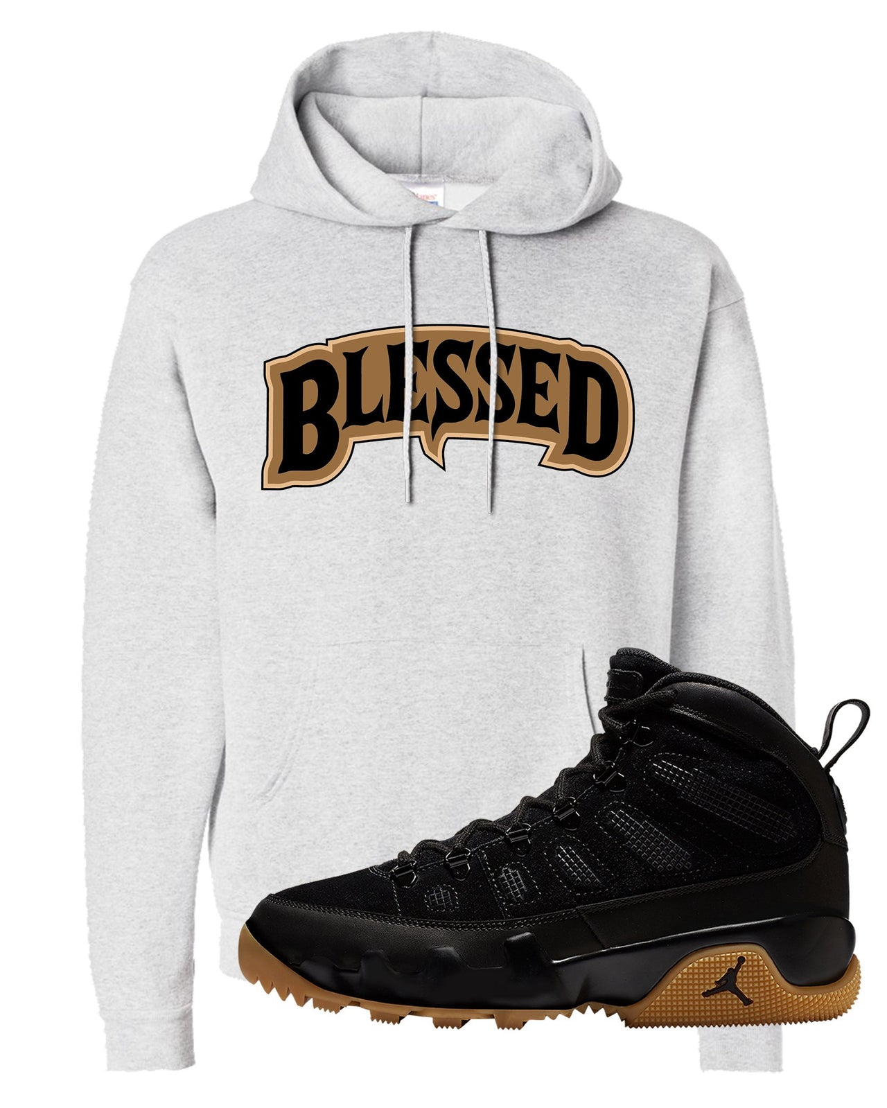 NRG Black Gum Boot 9s Hoodie | Blessed Arch, Ash