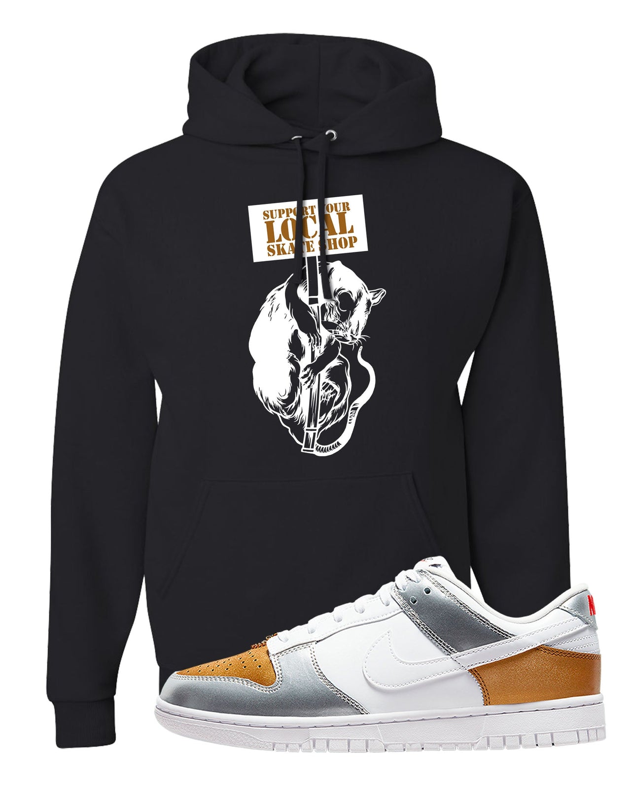 Gold Silver Red Low Dunks Hoodie | Support Your Local Skate Shop, Black