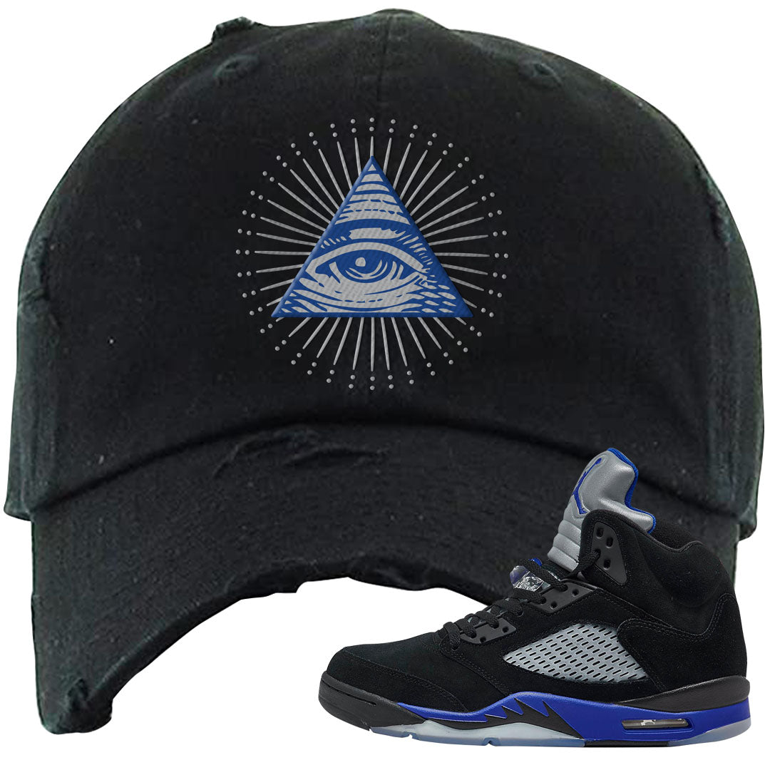 Racer Blue 5s Distressed Dad Hat | All Seeing Eye, Black