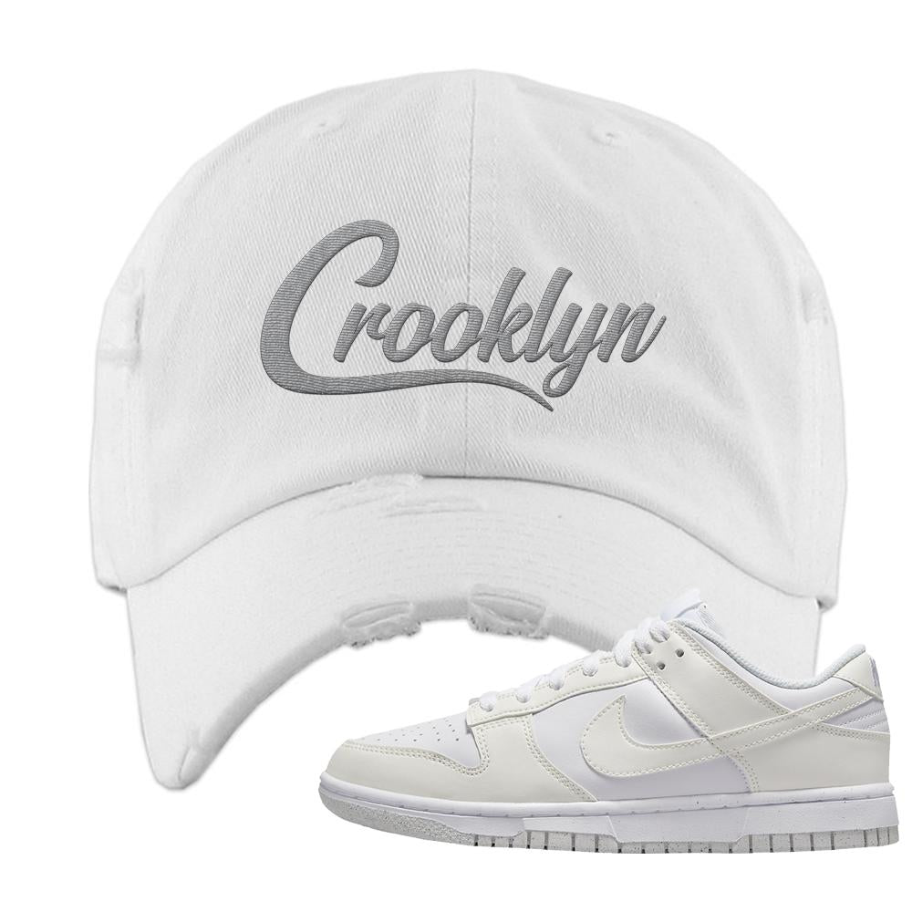Move To Zero White Low Dunks Distressed Dad Hat | Crooklyn, White