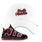 Air More Uptempo Laser Crimson Hustle & Motivate White Sneaker Hook Up Dad Hat