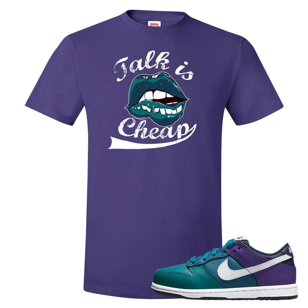 Teal Purple Low Dunks T Shirt | Talk Is Cheap, Purple