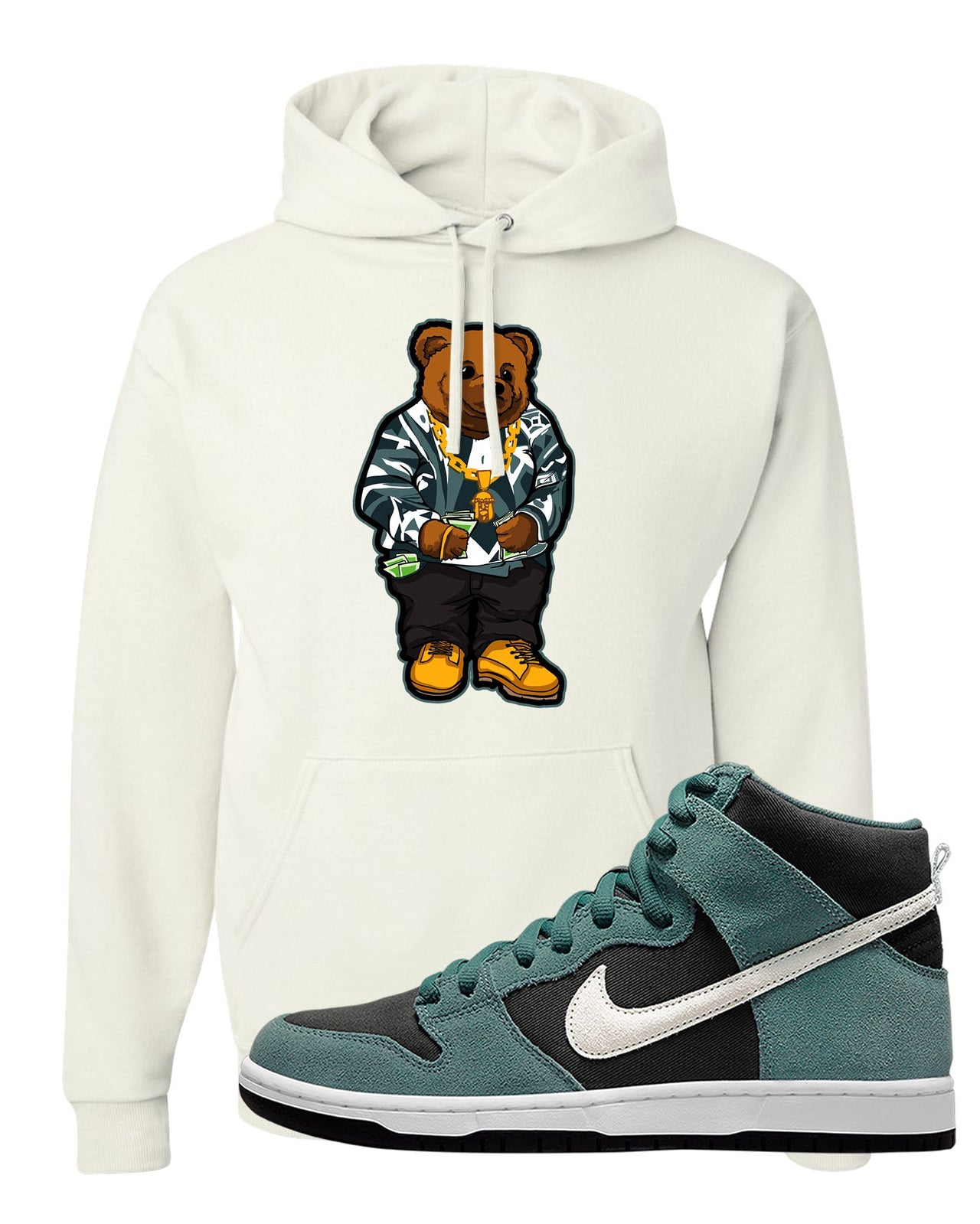 Green Suede High Dunks Hoodie | Sweater Bear, White