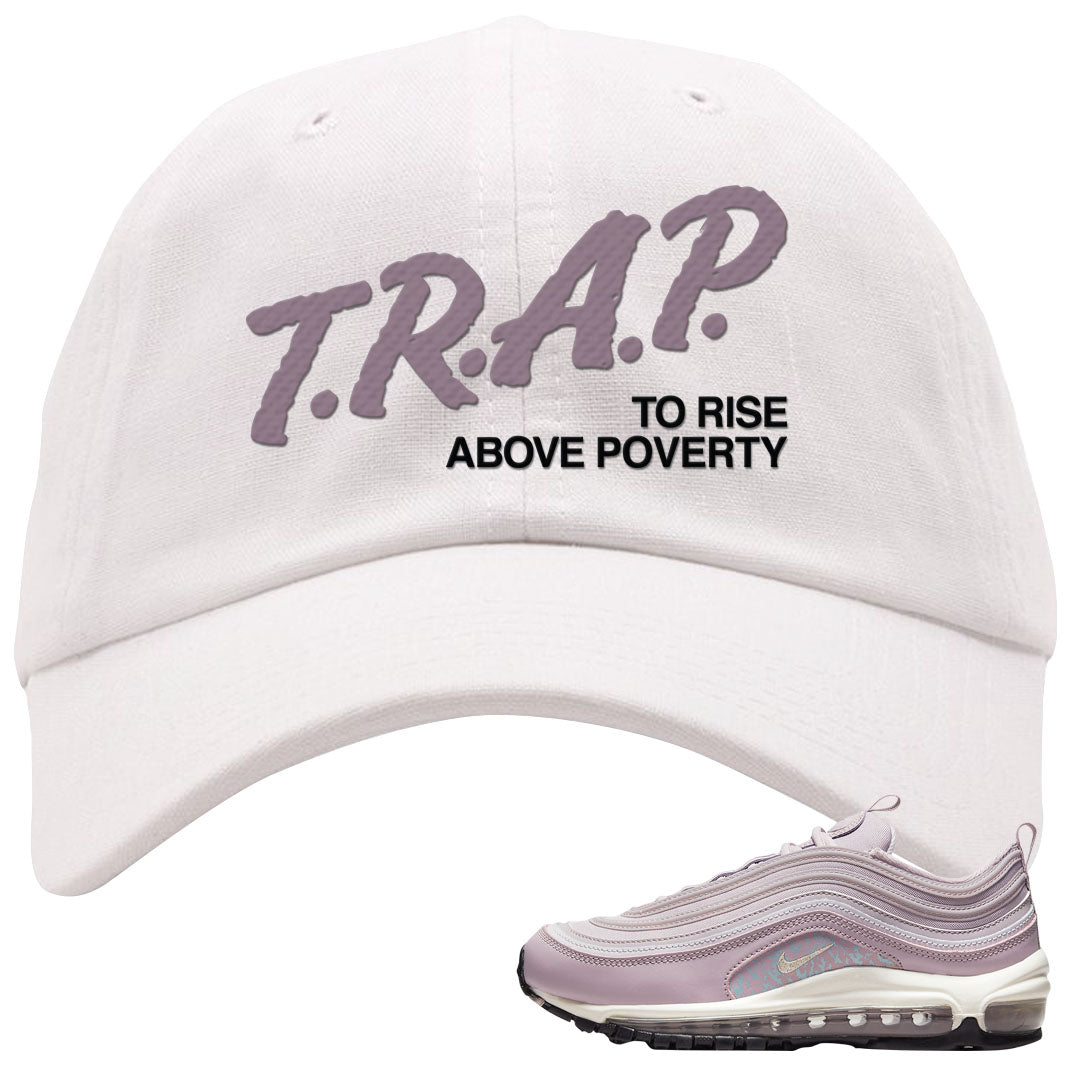 Plum Fog 97s Dad Hat | Trap To Rise Above Poverty, White