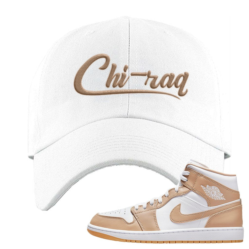 Air Jordan 1 Mid Tan Leather Dad Hat | Chiraq, White