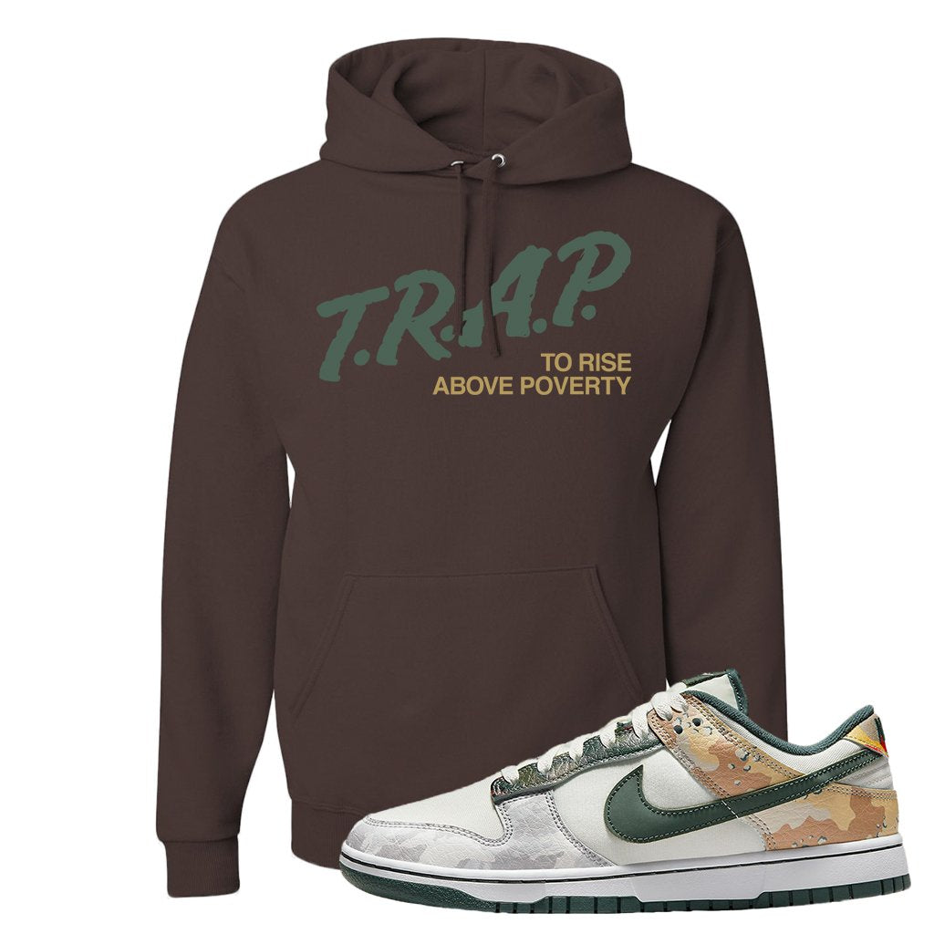 Camo Low Dunks Hoodie | Trap To Rise Above Poverty, Chocolate