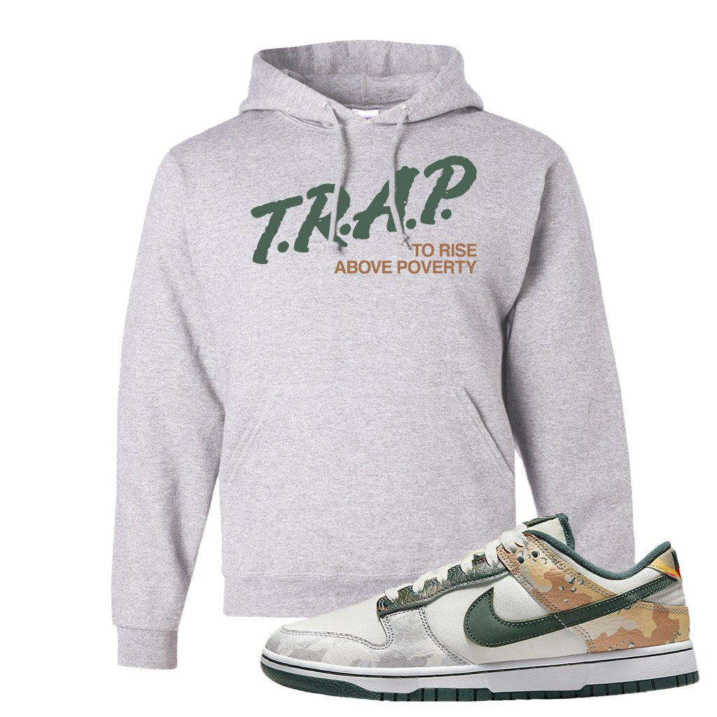 Camo Low Dunks Hoodie | Trap To Rise Above Poverty, Ash