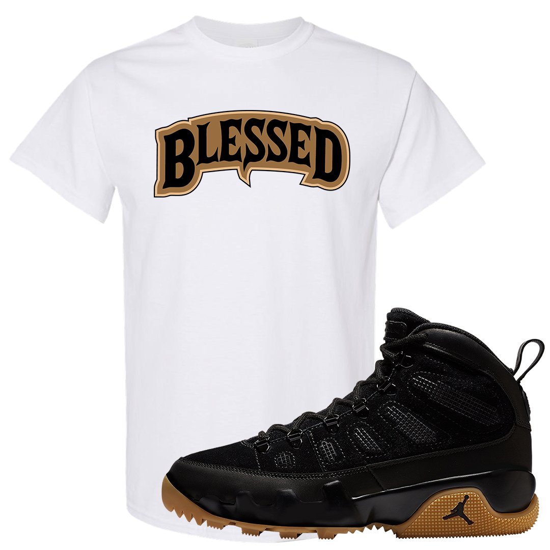 NRG Black Gum Boot 9s T Shirt | Blessed Arch, White
