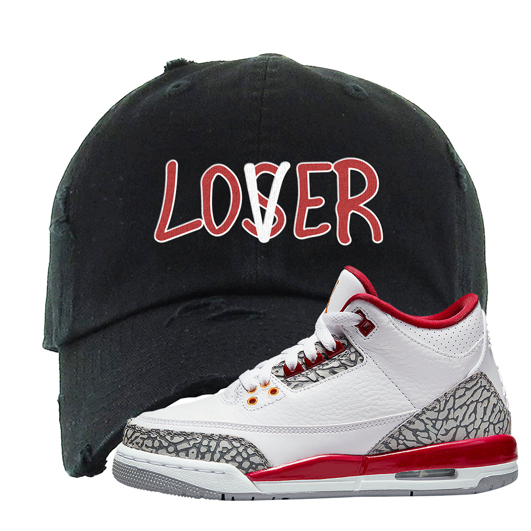 Cardinal Red 3s Distressed Dad Hat | Lover, Black