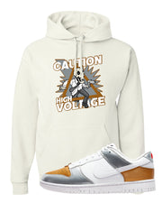 Gold Silver Red Low Dunks Hoodie | Caution High Voltage, White
