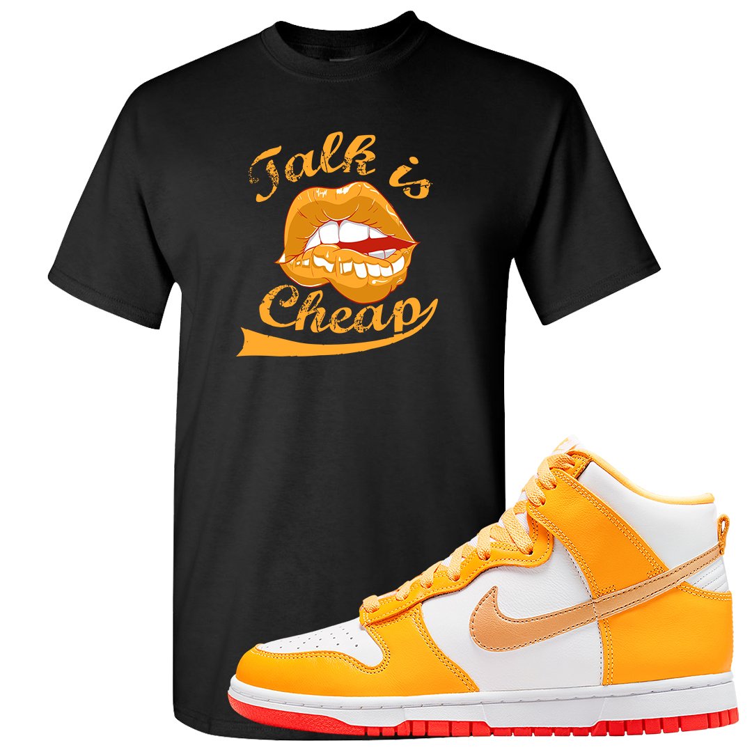 Yellow Gold Orange High Dunks T Shirt | Talk Is Cheap, Black