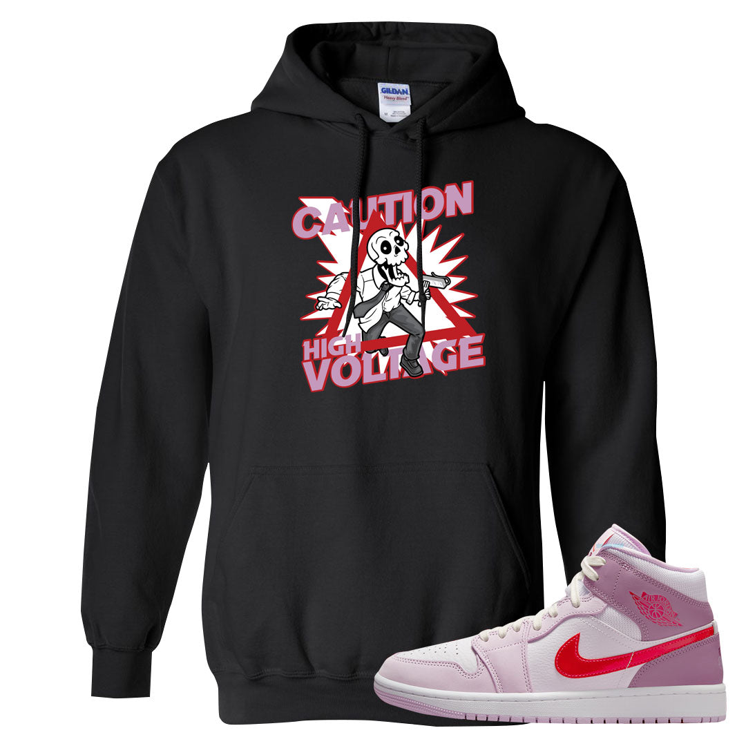 Valentine's Day Mid 1s Hoodie | Caution High Voltage, Black