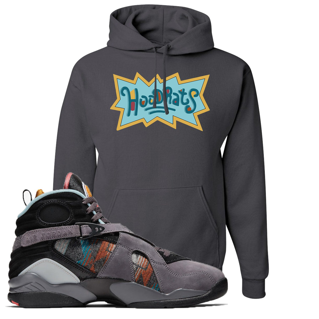 Jordan 8 N7 Pendleton Hood Rats Charcoal Gray Sneaker Hook Up Pullover Hoodie