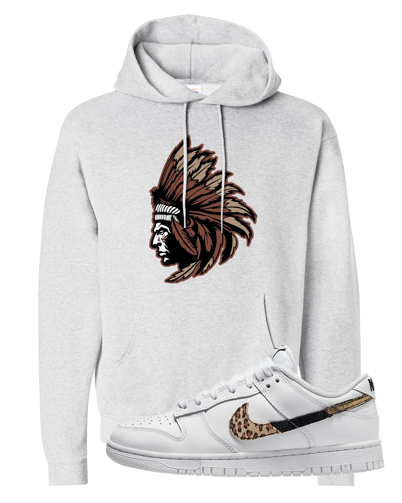 Primal White Leopard Low Dunks Hoodie | Indian Chief, Ash
