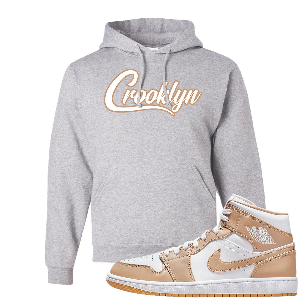 Air Jordan 1 Mid Tan Leather Hoodie | Crooklyn, Ash