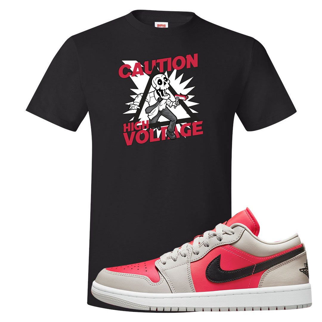 Light Iron Ore Low 1s T Shirt | Caution High Voltage, Black