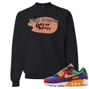 Printed on the front of the black Air Max 97 Viotech Sneaker Matching crewneck sweatshirt is the Make Runners Great Again logo