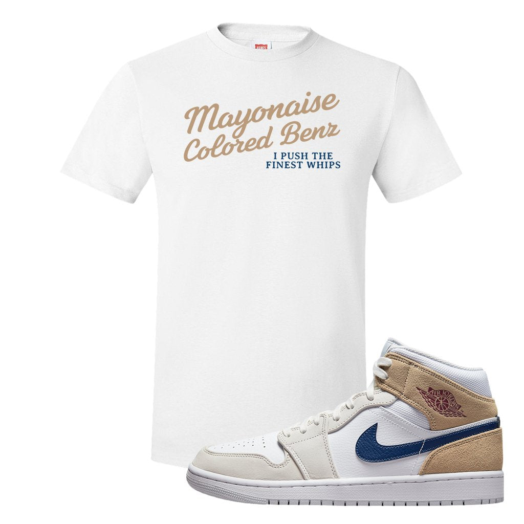 White Tan Navy 1s T Shirt | Mayonaise Colored Benz, White