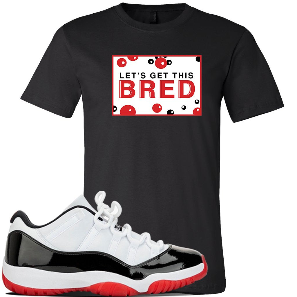 Jordan 11 Low White Black Red Sneaker Black T Shirt | Tees to match Nike Air Jordan 11 Low White Black Red Shoes | Let's Get This Bread