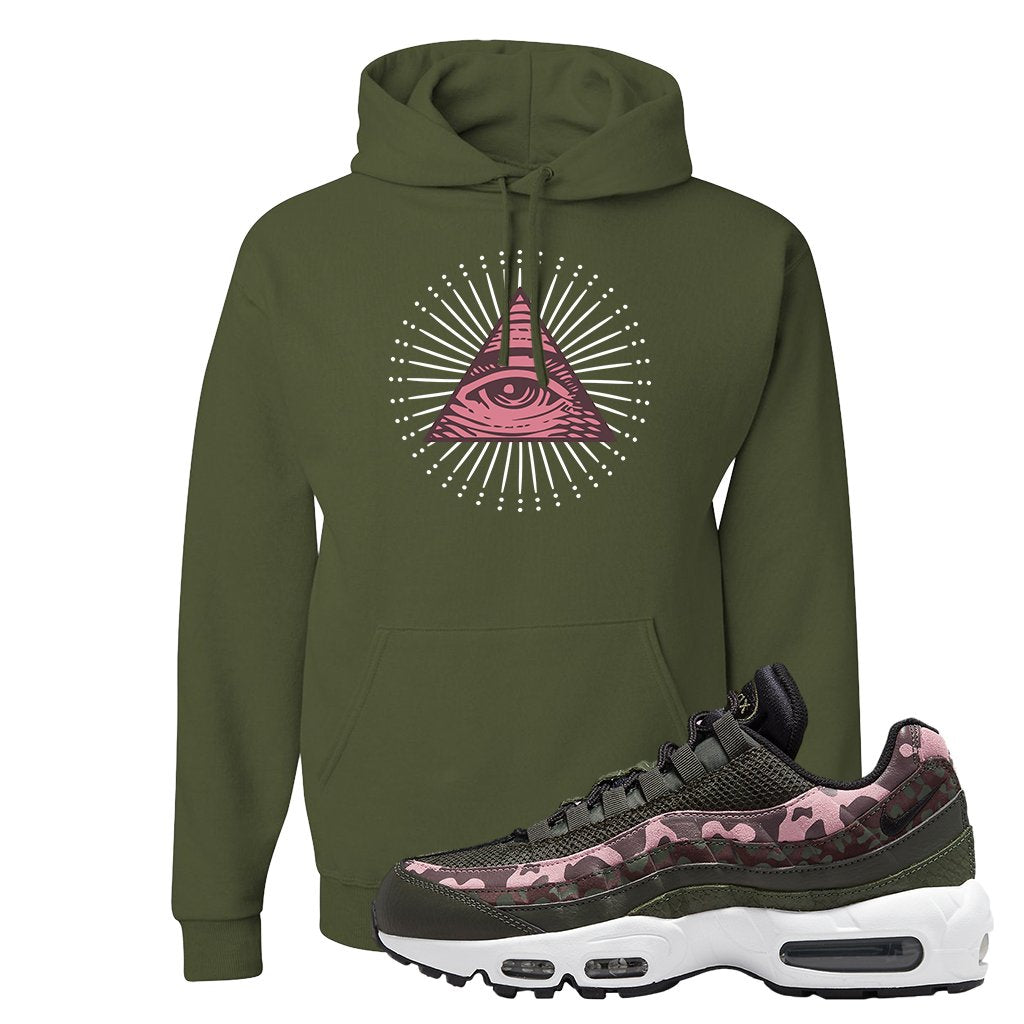 Olive Pink Camo 95s Hoodie | All Seeing Eye, Military Green