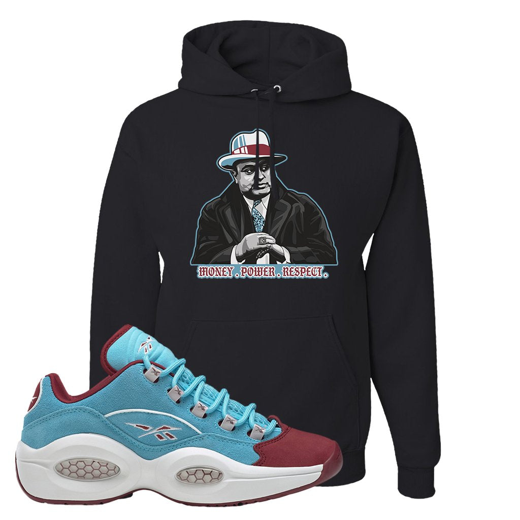 Maroon Light Blue Question Lows Hoodie | Capone Illustration, Black