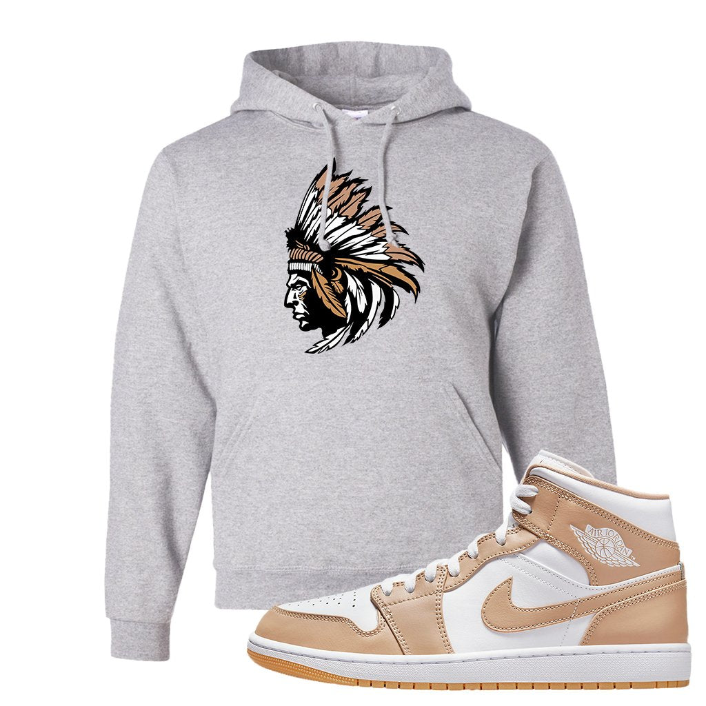 Air Jordan 1 Mid Tan Leather Hoodie | Indian Chief, Ash