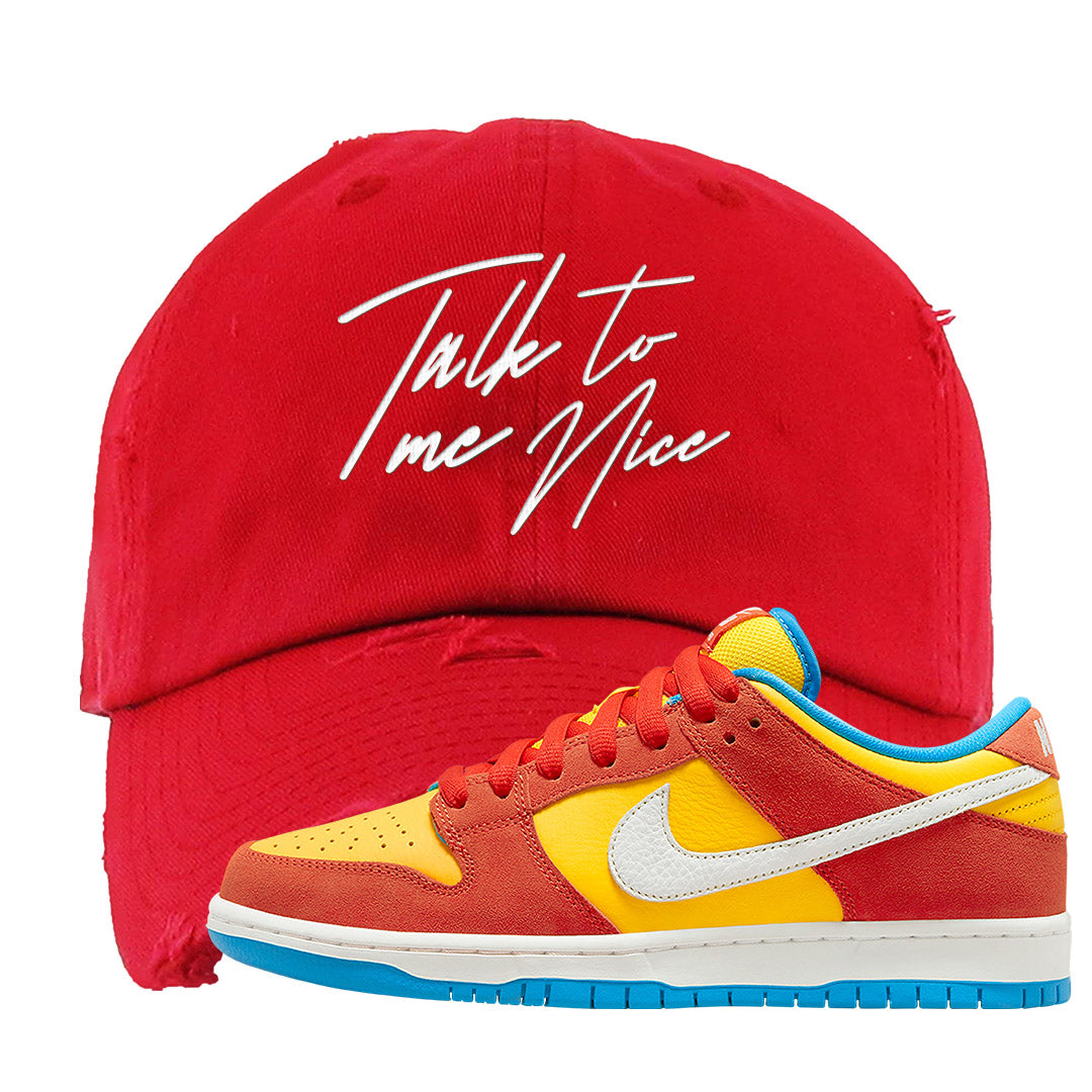 Habanero Red Gold Blue Low Dunks Distressed Dad Hat | Talk To Me Nice, Red