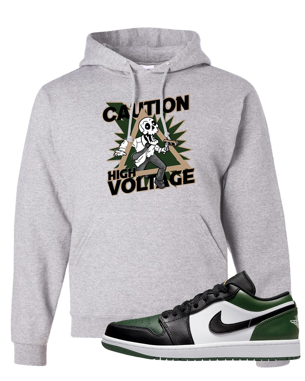 Green Toe Low 1s Hoodie | Caution High Voltage, Ash